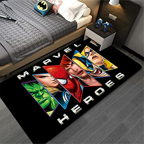 KIKCY Avengers Surprise Superheld Fußmatte Teppich Captain America Spiderman Teppich Boden Schlafzimmer Fußmatte Anti-Rutsch-Matte Cartoon Geschenk (60 x 90 cm, 1)