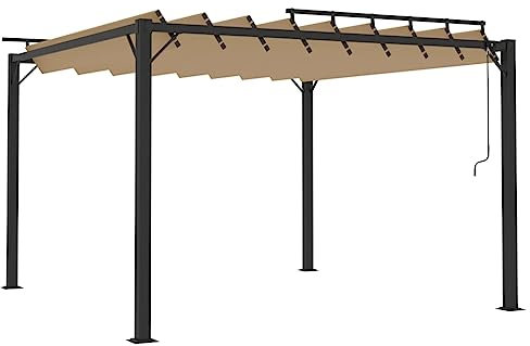 vidaXL Pavillon mit Lamellendach Pergola Sonnenschutz Gartenzelt Sonnendach Gartenpavillon Terrassendach Überdachung 3x3m Taupe Stoff Aluminium