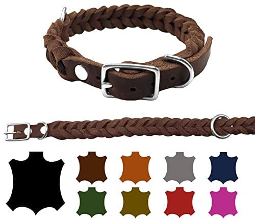 Hundehalsband Fettleder kleine Hunde/große Hunde verstellbar handgeflochten Made IN Germany (XXXL 57cm-63cm Breite:25mm, Braun)
