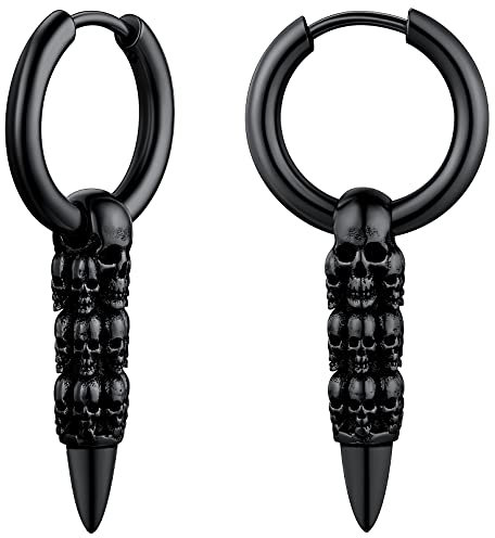FaithHeart Schwarz Totenkopf Kreolen Huggie Ohrstecker Punk Piercing Hängende Ohrring Hip pop Ohrschmuck für Männer Jungen