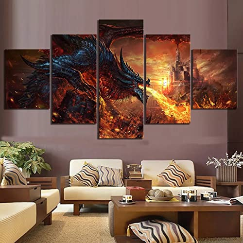 Drachen Poster Spielbilder 5 Stuck leinwand 5 Teile wandbild Seascape Wall Art wandbild XXL Wohnzimmer leinwand Bilder wandbilder Wohnzimmer Für zu Hause Moderne Dekoration Druckdekor