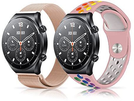 LanQii Correa Compatible con Xiaomi Watch S1 /Watch S1 Active/Mi Watch/Amazfit GTR 3 Pro/GTR 3 /GTR 2e, 22mm Silicona + Metal Acero Inoxidable para Huawei Watch GT 3 46mm (Rosa+Oro rosa)