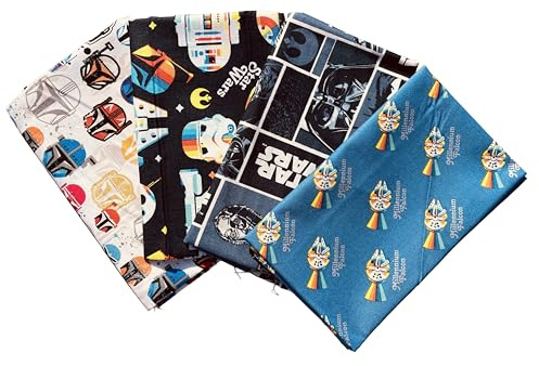 Star Wars Baumwoll-Fatquartier-Set, 50 x 55 cm, 4 Stück, 100 % Baumwolle, echtes Lizenzprodukt für Handwerk, Quilten, Patchwork, Wimpelkette
