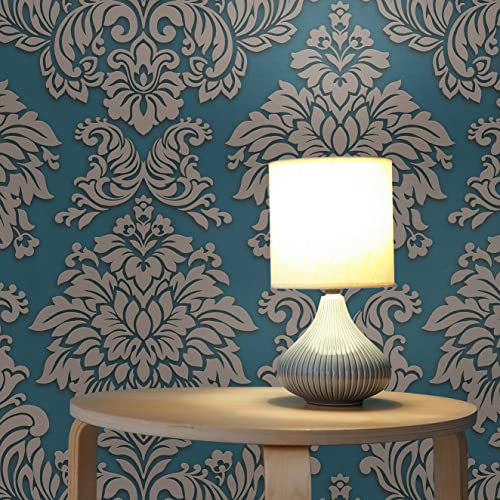 TADESSI Tapete Barock Jacopo M1-No.259 Vliestapete Blau Silber Tapete mit Ornamenten für Wohnzimmer Schlafzimmer Küche