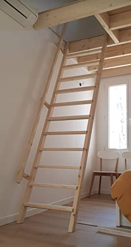 Escalera de madera para altillo cama litera con reposapiés de seguridad (altura 250 cm, 50)