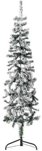 vidaXL Demi Sapin de Noël Artificiel Mince avec Neige Floquée Arbre de Noël Décoration de Vacances Ornement de Noël Décoration de Fête Argenté 150 cm