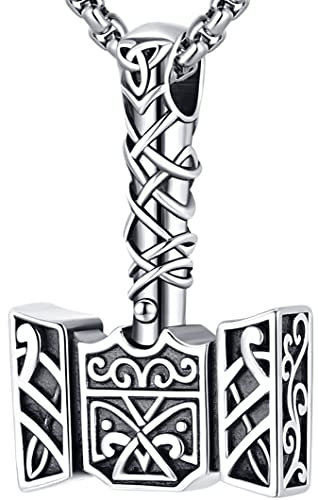 Thors Hammer Anhänger Herren Wikinger Thors Hammer Kette Sterling Silber 925 Halskette Mjölnir mit Keltischer Knot Viking Nordischer Wikinger Schmuck für Männer Herren