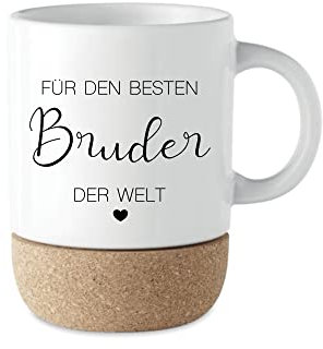 Manufaktur Liebevoll I Bruder Geschenk Tasse Kaffeetasse Keramiktasse mit Kork Boden & Deckel Spruch Tasse Bruder | Kaffeebecher Geburtstag Geschenk Tasse Bruder Weihnachten (Bester Bruder)
