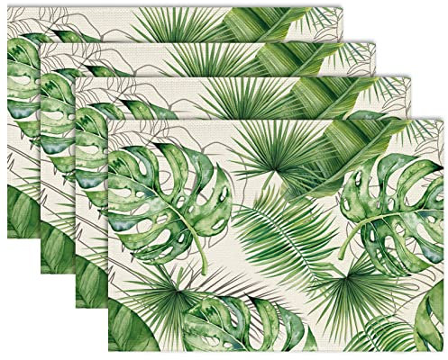 Set di 4 tovagliette Tropicali con Foglie estive tovagliette Foglie di Palma tovagliette Lavabili per Le Vacanze Cucina Feste 30 x 45 cm