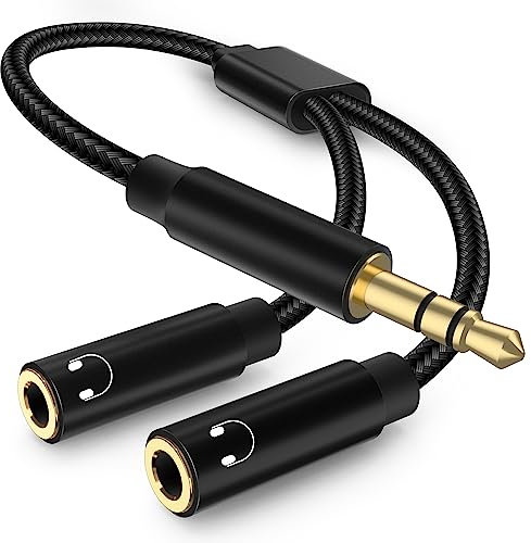 Cuteluding Adaptateur Jack Audio Stéréo,3,5mm stéréo Jack câble Adaptateur Casque,Jack Splitter Compatible avec Casque,Tablette,PC,Tablette,autoradio, Haut-parleurs-Noir