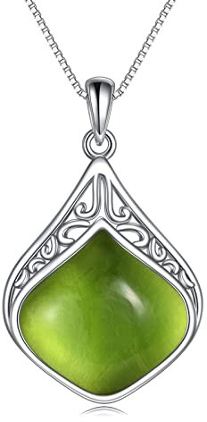 YAFEINI Peridot Kette aus Sterling Silber Filigrane Irische Grüne Tropfen Anhänger Halskette Naturstein Peridot Kette Schmuck Geschenke für Damen und Mädchen