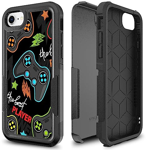 Candykisscase Schutzhülle für iPhone SE 2022, Gaming-Controller, Videospiel-Player, Muster, Stoßdämpfung, hartes PC und inneres Silikon, Hybrid-Hybrid-Schutzhülle für iPhone 7/8/SE 2020