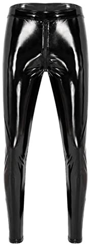 VOIV Männer elastische Taille Reißverschluss Schritt Hose Wet Look Lackleder Skinny Hosen Clubwear Leggings