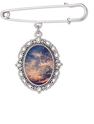 Broche orange bleu foncé ciel nuages broche robe chemise châle clips, M