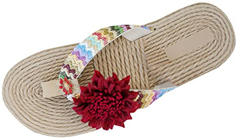 Femmes Tongs à la Mode été Nouveau modèle intérieur et extérieur polyvalence Paille tissé Fleur Sandales antidérapant Plage Sandales Plate-Forme pour Femmes Talons Sexy (Red, 37)