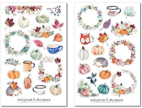 Herbst Sticker Set - Aufkleber, Planer Sticker, Sticker Garten, Herbstblätter, Kürbis, Blätter, Natur, Wald, Igel, Fuchs