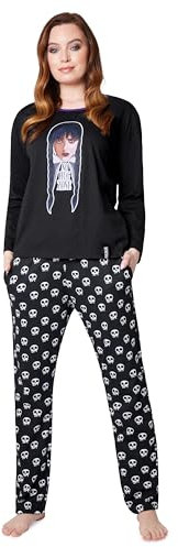 Wednesday Pigiama Donna - Pigiama Cotone Donna Lungo a Maniche Lunghe S-XL- Pigiama Due Pezzi mercoledì Addams Invernale Autunnale (Noir/Wednesday, M)