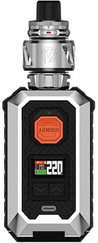 Original Vapo'resso Armour Max Kit Mod 220W 8ml iTank 2 Atomizador Fit GTi Mesh Coil Batería externa dual 18650/21700 (batería excluida del paquete) Vape (Plata) - No Nicotine