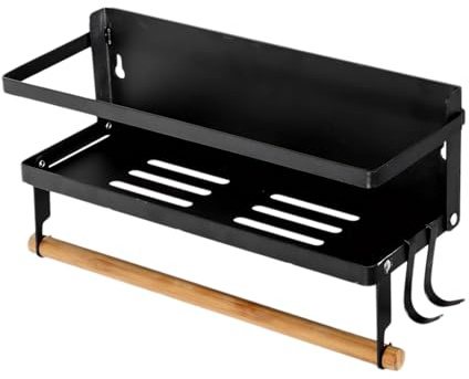 Felenny Estante magnético para especias, organizador de especias plegable para refrigerador con rollo de soporte para toallas de papel y 2 ganchos, estante lateral de refrigerador montado en la pared