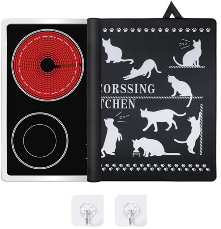 Tapis pour Plaques à Induction 62x53cm, Couvre Plaque Tapis de Cuisson à Induction avec 2 Crochets, Couverture de Table de Cuisson Électrique, Cuisson Silicone Anti-rayures, Résistant à la chaleur