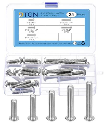 DTGN 25pz 5/16-18 Kit di Viti Esagonali Testa Tonda Presa a Incasso - 1 1/4 1/2 3/4 2 Acciaio Inossidabile 304 Filettatura UNC Ideali per Riparazioni Macchine Mobili