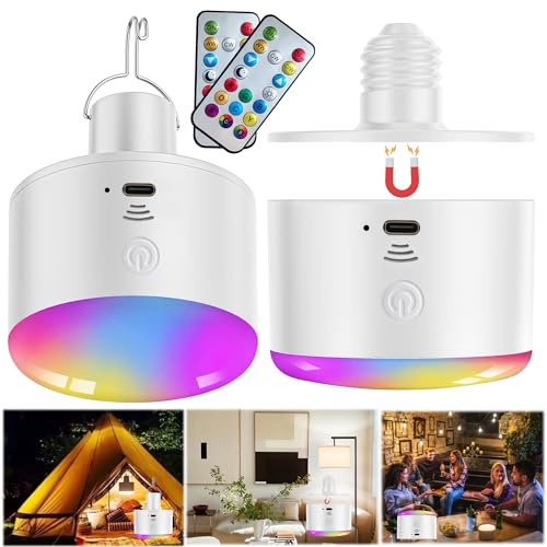 slywise Battery Operated Light Bulb with Remote RGB Rechargeable Light Bulb USB Charging,50H Long Life Emergency Light Bulbs for Power Outage,Battery Powered Light Bulb for Home,Outdoor Activities