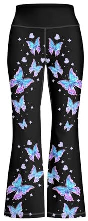 YEXIATODO Yogahose für Mädchen, weites Bein, athletische Leggings, Größe 38-42, hohe Taille, Yogahose, aktive Leggins, Strumpfhosen, Schmetterling, 9-10 Jahre