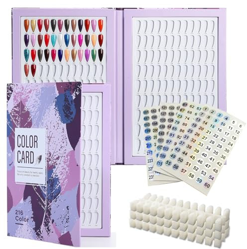 Acycoin2A ㅤ Acycoin2A 216 Nail Colour Chart Display Gel Nail Polish Colour Book with 240 Artificial Nail Tips and Sticker Number (A)