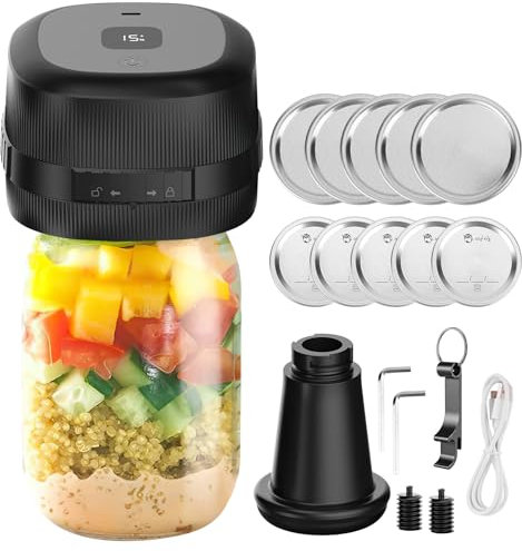 Electric Mason Jar Vacuum Sealer, 3-in-1 Mason Jar Vacuum Sealer Kit for Wide & Regular Mouth Mason Jars Vacuum Bags,Canning Vacuum Sealer Mason Jar for Food Storage - Jar Vacuum Sealer for Mason Jars