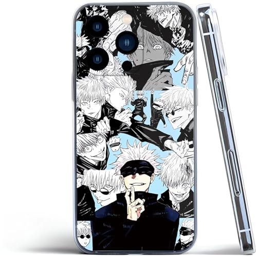 Handyhülle Japanische Anime, kompatibel mit iPhone 14 Pro, Hülle für Jujutsu Kaisen, stoßfest, Zubehör, Gojo Satoru Charm, Burgunderrot