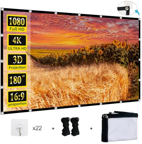 Projector Screen 180 inch, XINLEMY Large 4K HD 16:9 Foldable Portable Projection Cinema Screen Washable Double-sided Video Projector Screen Suitable for Backyard Partying