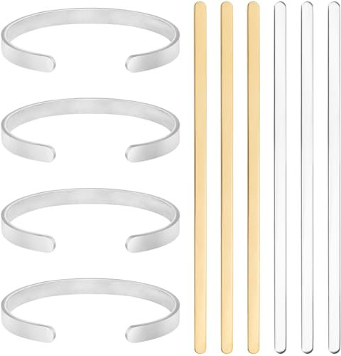 Beebeecraft 6 Stück 2 Farben Armband Stempel Rohling Aus Edelstahl Armreif Rohling Streifen Metall Stempel Armbänder Herstellungsset Für Die DIY Schmuckherstellung