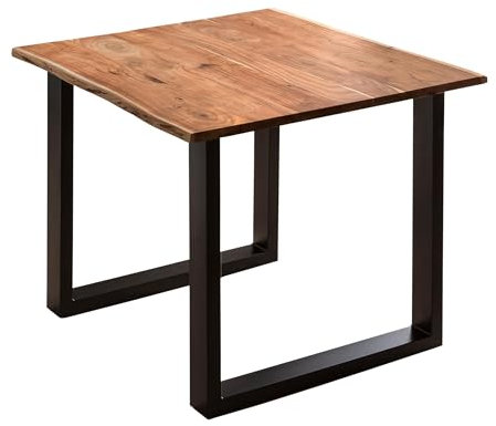 SAM B-Ware Esstisch 90x90 cm Mundra, Baumkantentisch aus Akazienholz, massiv + nussbaumfarben, U-Metallgestell Schwarz, Esszimmertisch mit echter Baumkante