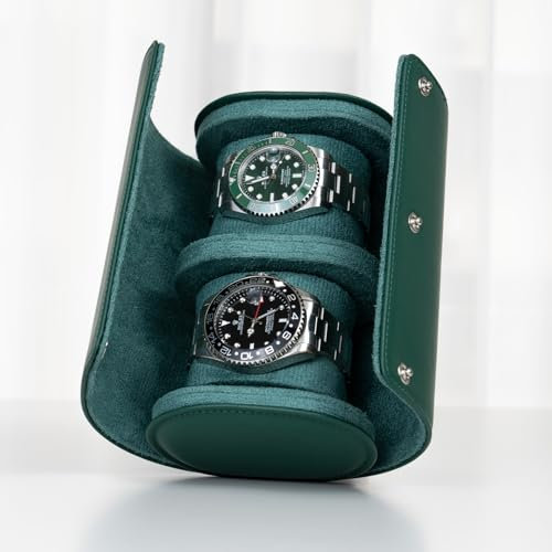 LOEAPEA Echtes echtes Leder Uhrenrolle Reiseetui 2 Uhrenbox, geeignet für alle Uhren und Smartwatches unter 55mm Aufbewahrungsorganisation für Mann und Frau (2W-GRL)