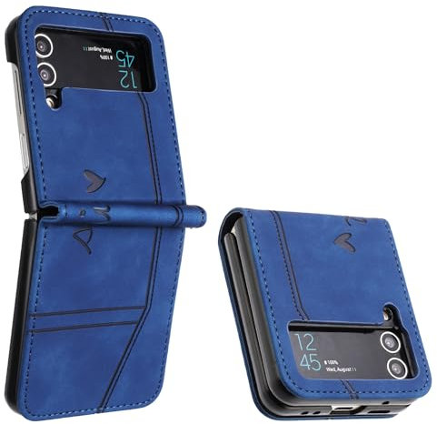 JayModCase Compatible with Samsung Galaxy Z Flip 3 5G Case, Premium Leather Flip Wallet Cover with [1 Screen Protector] Card Holder Magnetic Closure Stand Function for Galaxy Z Flip 3 5G (Blue)