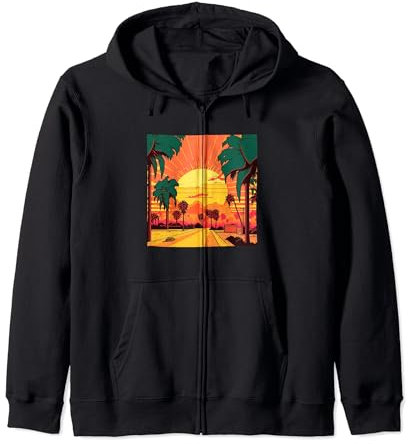 Grafica stile fumetto Los Angeles Palms Sunshine Felpa con Cappuccio