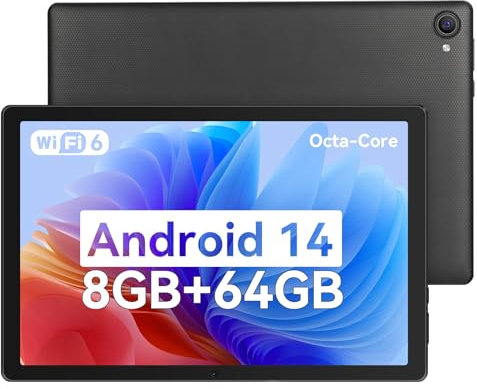Freeski 10 Inch Tablet Android 14, 8GB RAM 64GB ROM 1TB TF, Octa-Core 2.0GHz Processor, 5G+2.4G WiFi 6, 8+5MP Dual Camera, 5000mAh Battery, Bluetooth 5.0, Newest Tablets with Widevine L1 Black