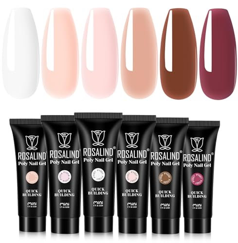 ROSALIND Gel pour Extension d'Ongle, 6 Couleurs 10 ml UV Quick Construction Poly, DIY Nail Art pour Débutant, Professionnel et Salon de Manucure
