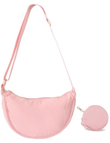 APMGONT Damen Halbmond Crossbody Schultertasche, Halbmond Casual Crossbody Bag, Tragbare Halbmond Tasche, Damen Halfmoon Crossbody Bag, Täglich lässig Halbmond-Tasche mit Münzgeldtasche (Rosa)