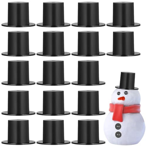 HEMOTON 50 Stück Mini Zylinder Hut Schwarz, Kleiner Kunststoff Zylinderhut für Schneemann Puppen Basteln, Miniatur Mützen Deko für Weihnachten Party Zubehör, DIY Handwerk (2,3 x 1,6 cm)