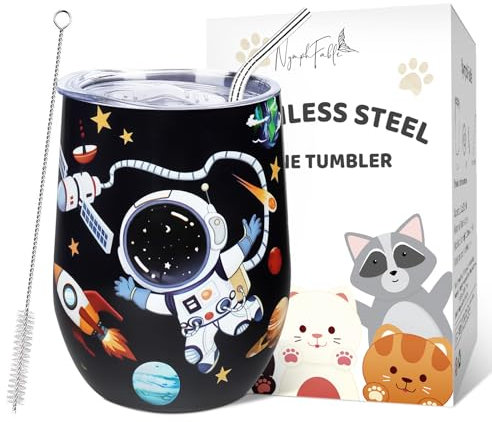 NymphFable 12oz/350ml Edelstahl Thermobecher Kaffeebecher to go, Raum Astronaut Weinbecher Weinglas Mit Deckel und Strohhalm, Kaffee, Cocktails