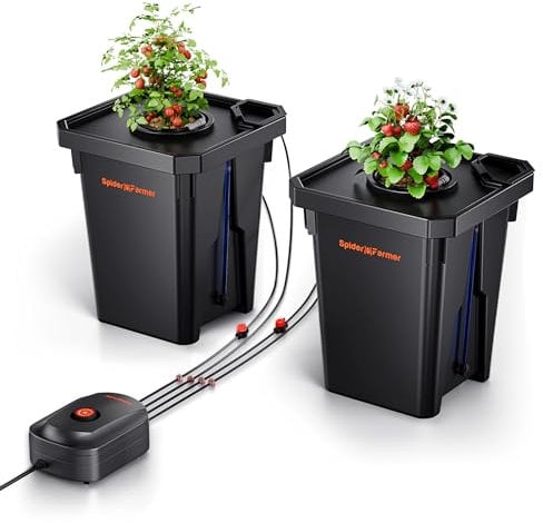SPIDER FARMER DWC Sistema di Coltivazione idroponica con Coltura ad Acqua Profonda da 27 Litri/7 galloni, Nuovo Design del Coperchio Triangolare, Pompa d'Aria da 8W, 2 Secchi