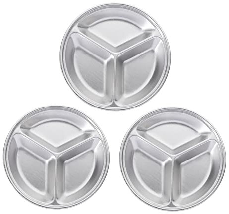 PHENOFICE 3pcs Stainless Steel Seasoning Dishes Divided Sauce Dipping Plates for Sauces Condiments and Appetizers for Home BBQ and Picnic Use