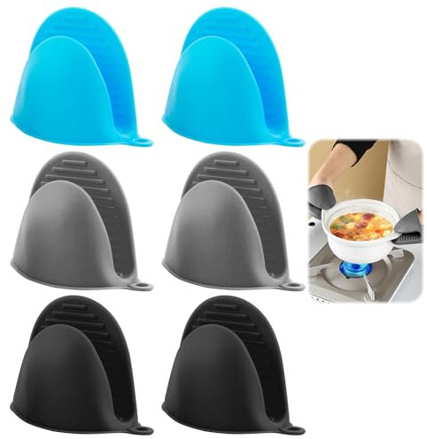 Mitaines de Four en Silicone 3 Paires Mini Gant de Four épais en Silicone, Antidérapants et Hygiéniques pour Cuisson, Pâtisserie, Barbecue - Disponibles en Trois Couleurs