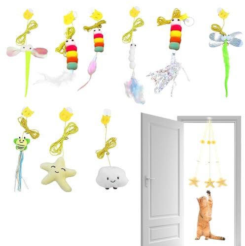 Lot de 8 Jouets Interactifs pour Chat d'Intérieur avec Clochette et Queue de Plume - Pas Besoin de Piles