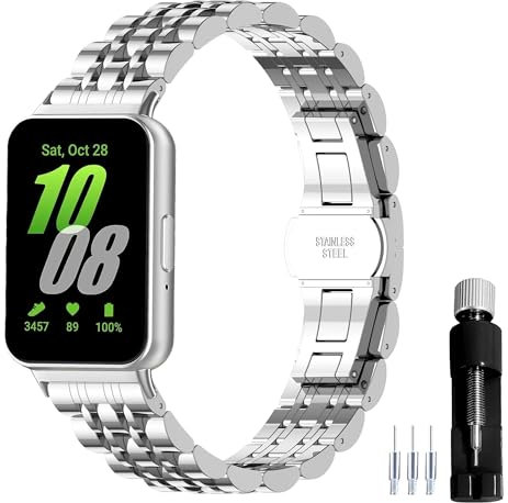 Gheper Correa de reloj de metal de acero inoxidable compatible con Samsung Galaxy Fit3 [2024] SM-R390 Correa de repuesto para reloj inteligente para mujeres y hombres