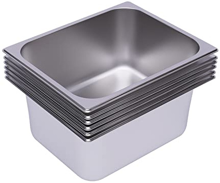 OUKANING VonVVer 1/1 1/2 Edelstahl Gastronormbehälter 6 Pack - Speisebehälter kommerzieller Warmhaltebehälterstapelbar 0,7mm Hotelpfanne Tisch Food Pan für Speisen Torten (1/2, 33x26x15cm)