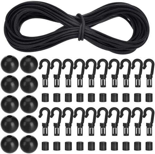GGXZHT 12m Gummiseil 4mm Expanderseil mit Kunststoff-Karabinerhaken Ende und Kabelballstoppern Elastisches, Gummischnur für Anhängerplane Camping Planen Poolabdeckung Wäscheleinen Fahrrad Transport