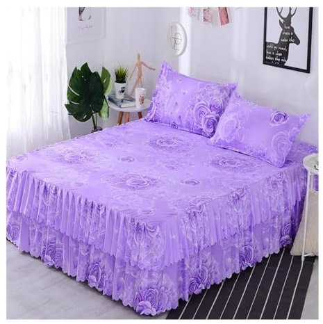 150 x 180 x 200 cm, gonna a letto, stile principessa, copriletto con gonna americana in euro, liscio, doppio queen size (colore 20,1 pezzo, 200 x 220 cm)