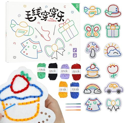 Tarjetas para niños, juguetes de punto para niños | Kit de de cordones de juguete, patrones no tejidos, actividades educativas, juegos de bordado educativo, juego de motricidad fina para niñas y
